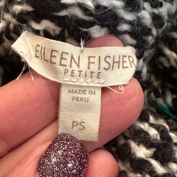 EILEEN FISHER Chunky Black White Snap Close Sweater Cardigan Petite Size Small - Picture 4 of 8